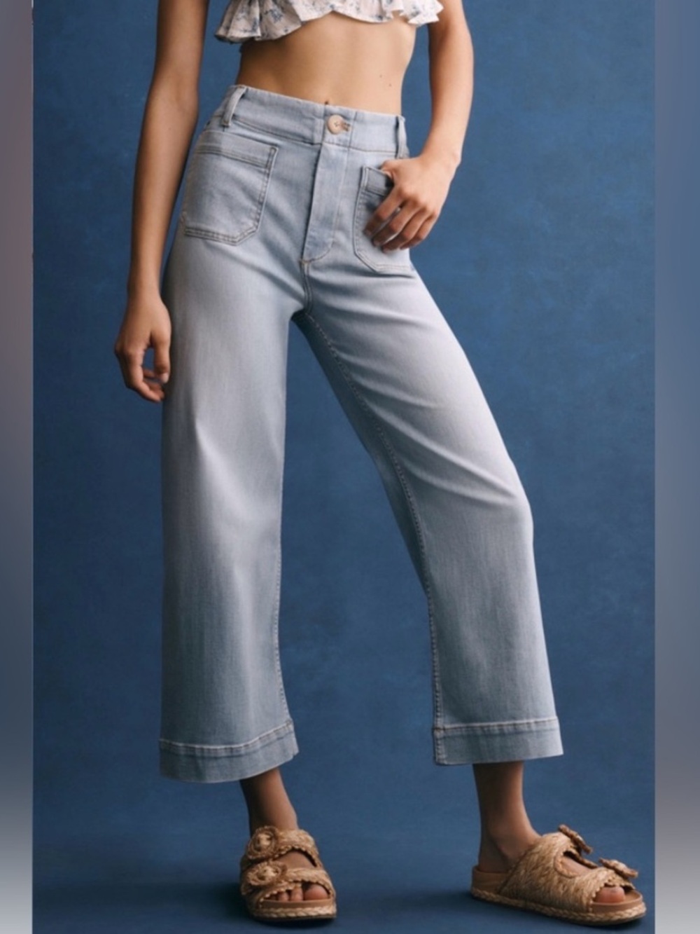 Anthropologie Maeve Colette High-Rise Wide-Leg Cropped Jeans - 28